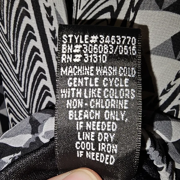 2x AGB Black and Blue Sheer Blouse with Long Angel Sleeves and Geometric Pattern - Picture 6 of 6